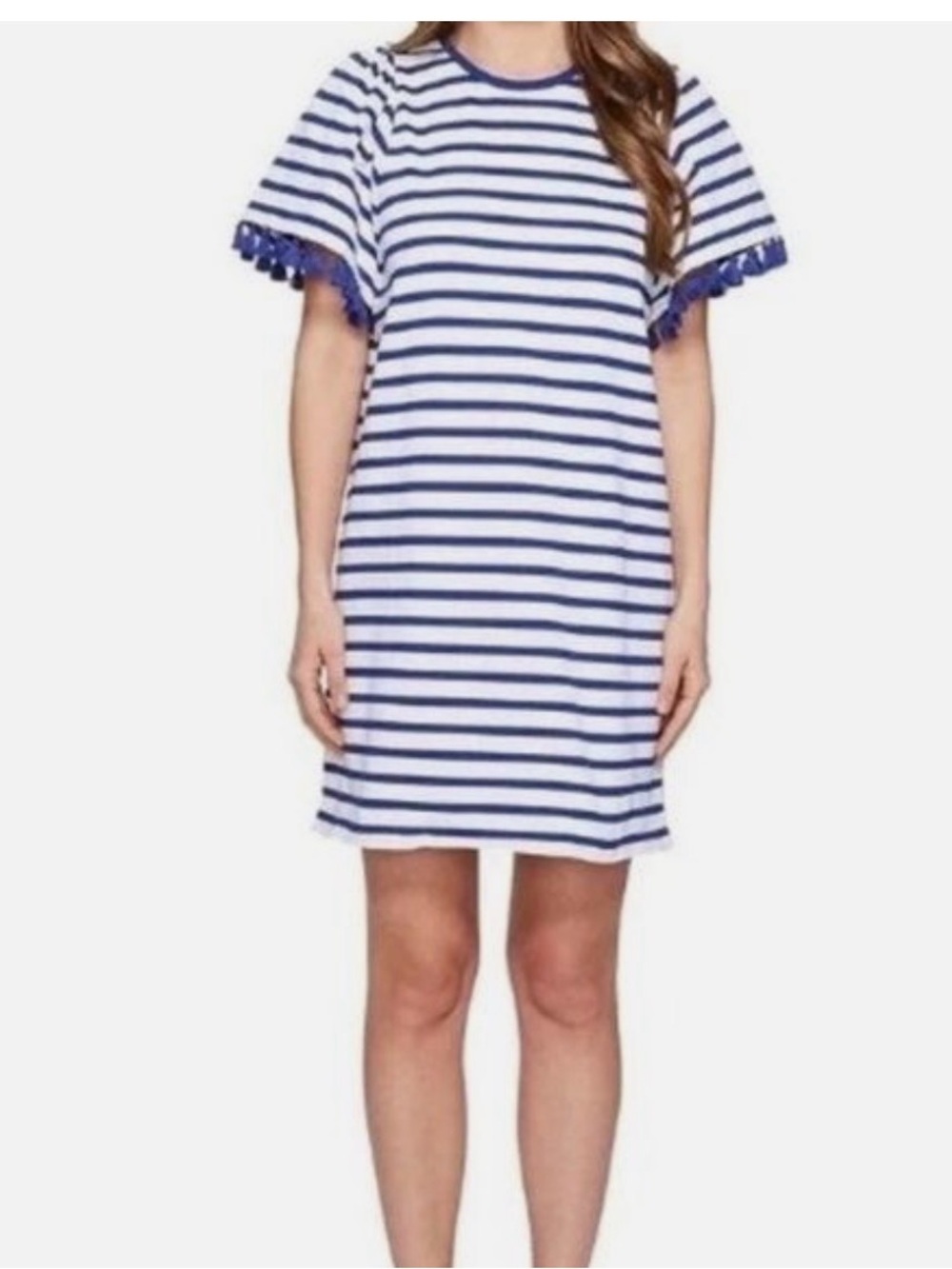 Kate Spade Broome Street Blue & White Striped Dress with Fringe Sleeve Detail - Picture 8 of 8